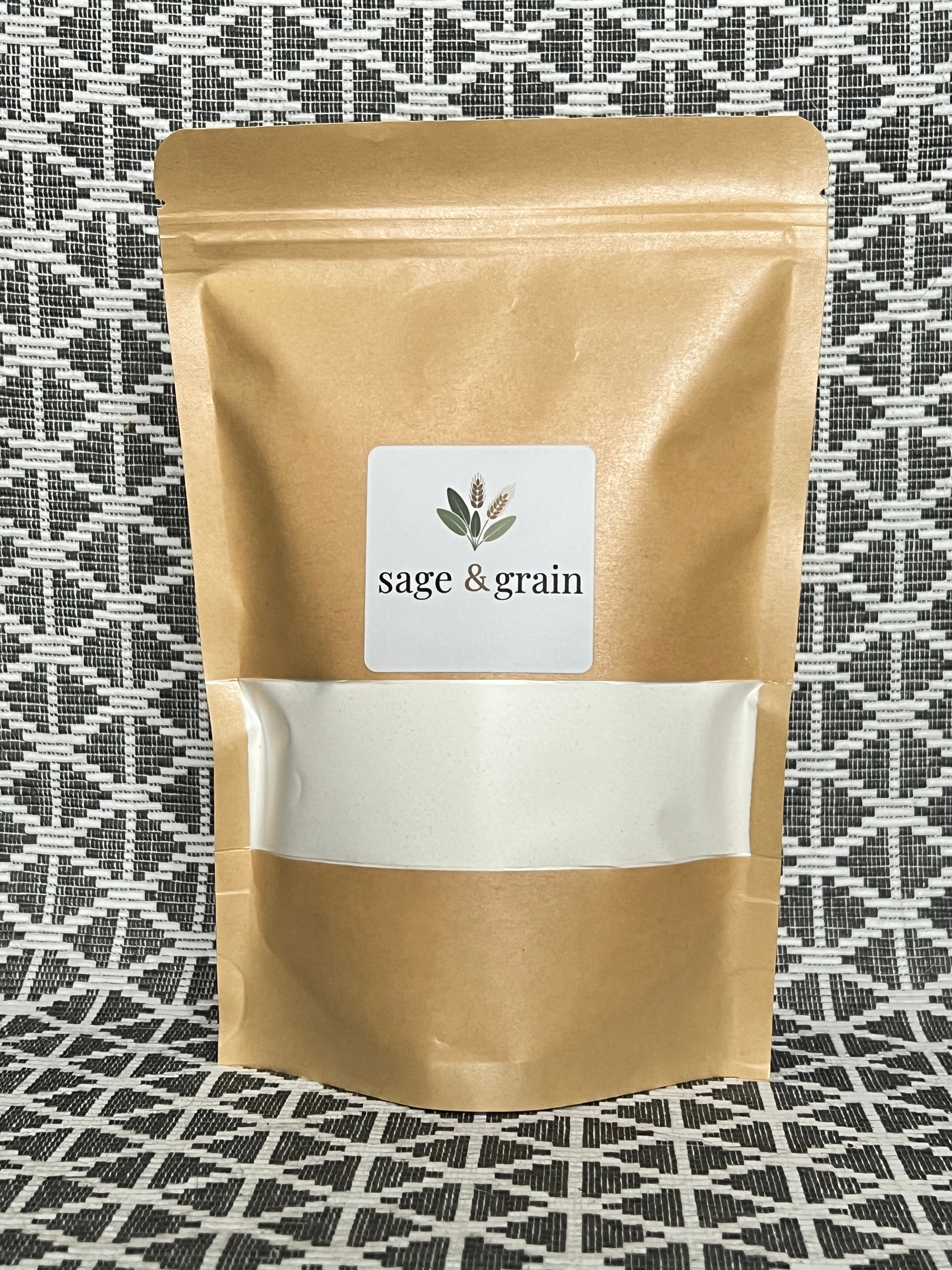 Kraft paper bag of traditional bannock baking mix.